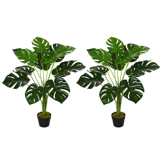 Photo of HOMCOM 2 Pack Decorative Artificial Monstera Plants in Pot Fake Plants for Home Indoor Outdoor Decor, 85cm, Green in Green colour on a white background
