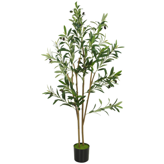 Photo of HOMCOM Decorative Artificial Plant, 120 cm Silk Olive Tree with 303 Leaves in Cement Pot, Fake Plant in Plant colour on a white background