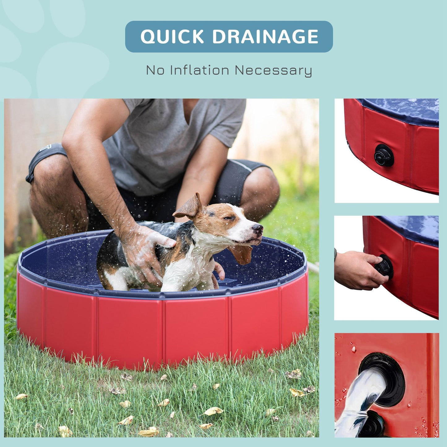 PawHut Foldable Dog Pool for Puppies and Ducks, Thickened PVC Dog Paddling Pool Bath Tub Hard Board, Anti-Slip Bottom and Drainage Hole, 80 x 20cm, Red and Blue