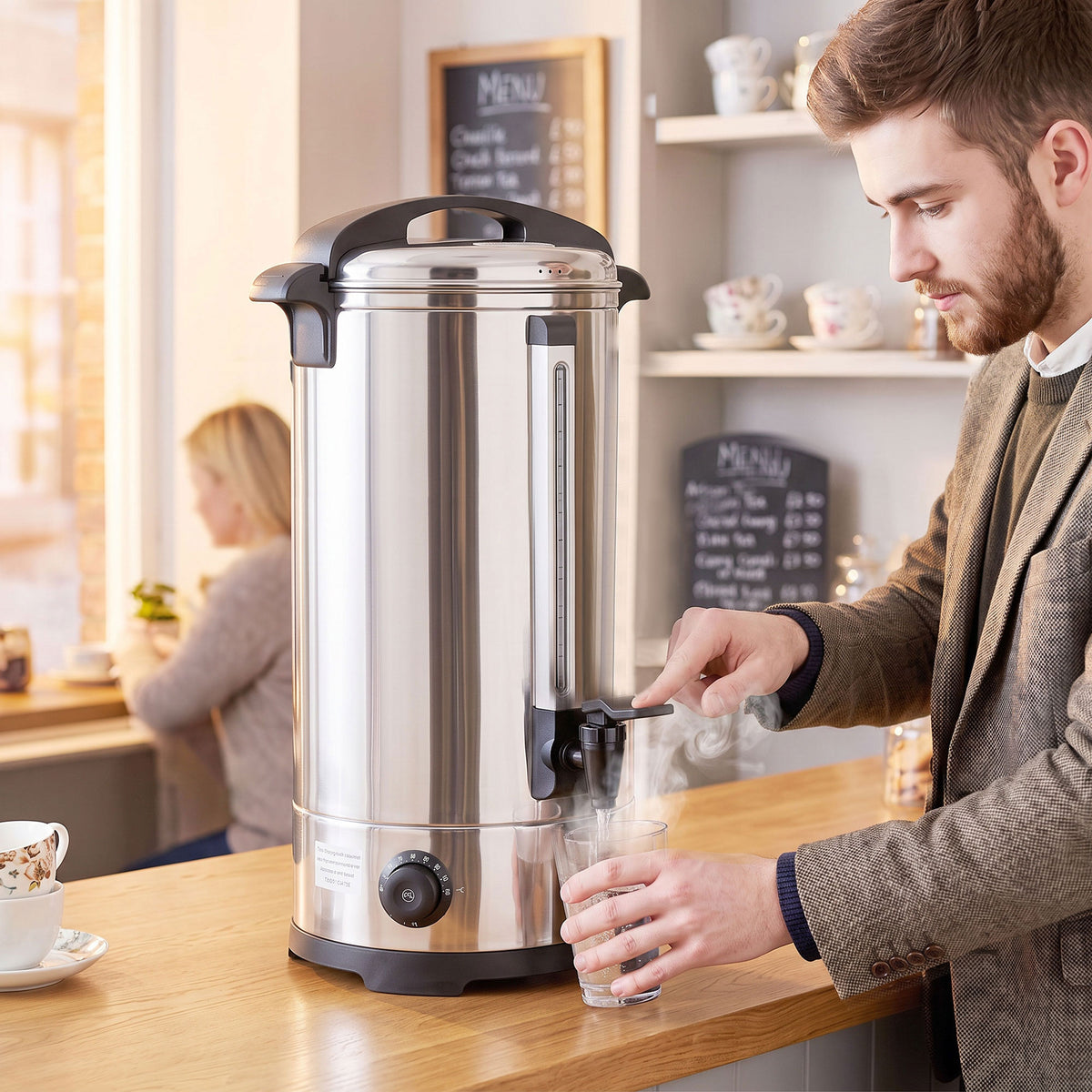 HOMCOM 24L Catering Urn, 2500W Stainless Steel Hot Water Boiler Dispenser with Thermostat, Keep Warm Function and Easy Pour Tap