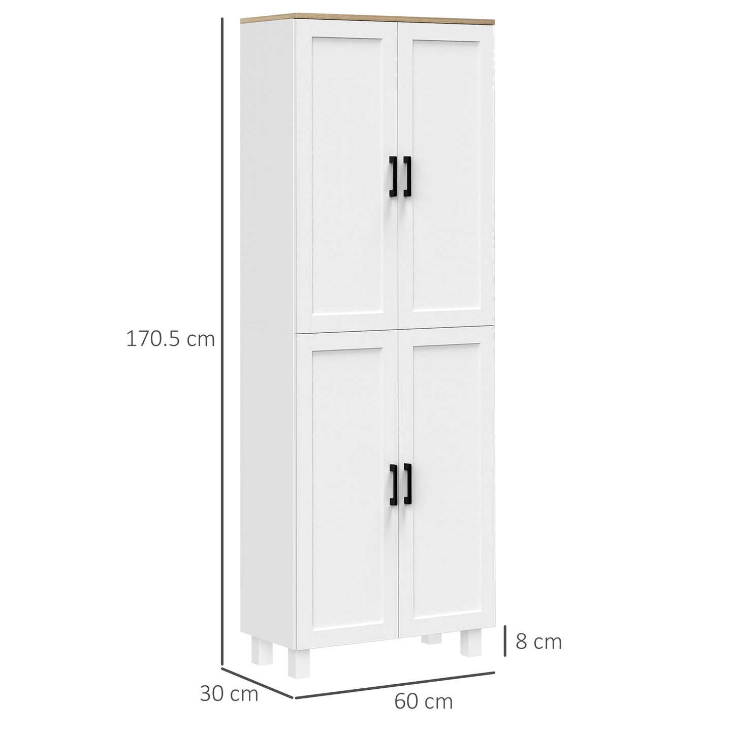 HOMCOM Freestanding Kitchen Cupboard, 4-Door Storage Cabinet Organiser with Adjustable Shelves White Wood Effect