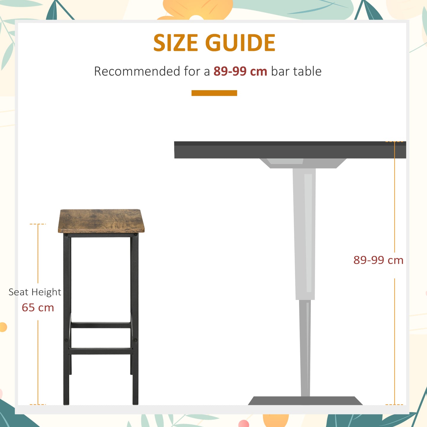 HOMCOM Industrial Bar Stools, Set of 2 Kitchen Breakfast Bar Chairs with Footrest, Counter Height Island Stools for Dining Area, Home Pub, Rustic Brown
