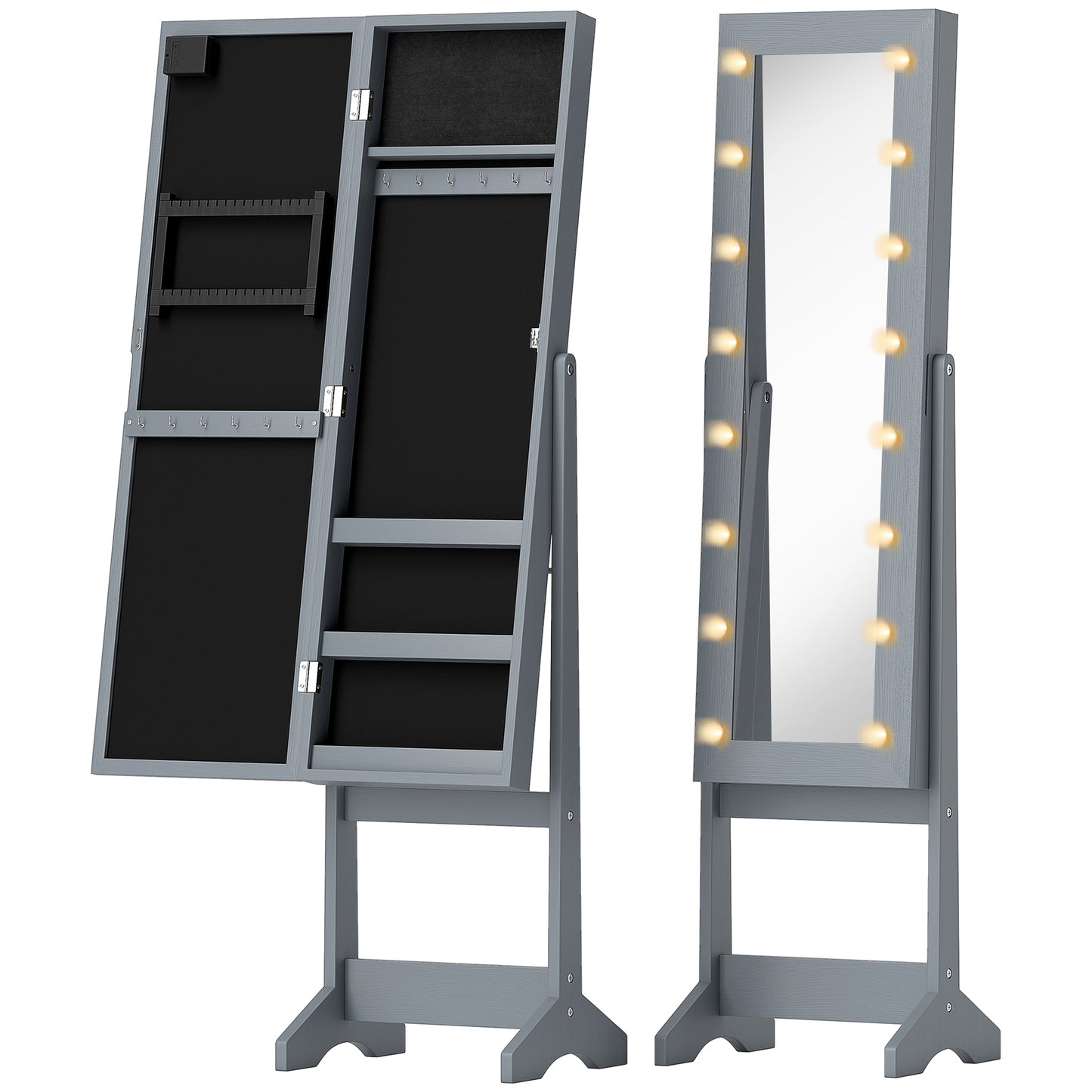 Photo of HOMCOM Freestanding Mirrored Jewellery Storage Cabinet - Grey in Grey colour on a white background