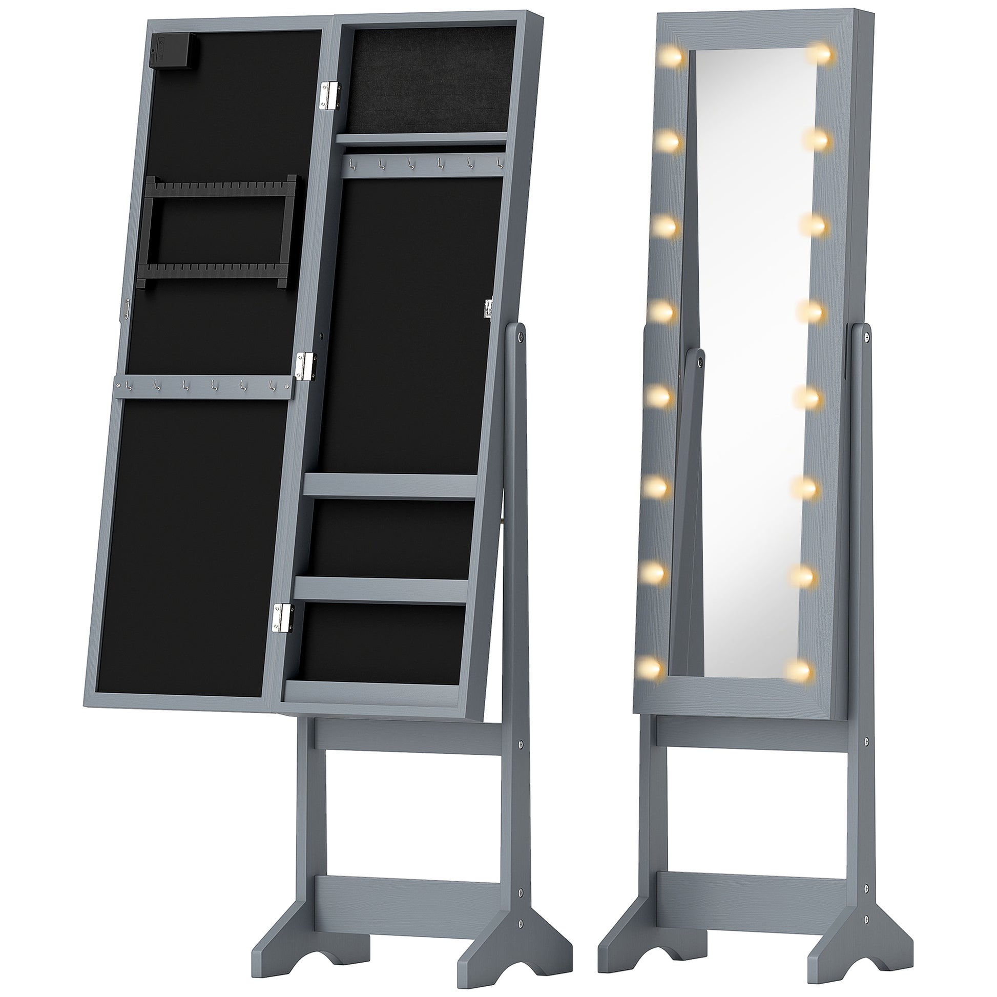 Photo of HOMCOM Freestanding Mirrored Jewellery Storage Cabinet - Grey in Grey colour on a white background