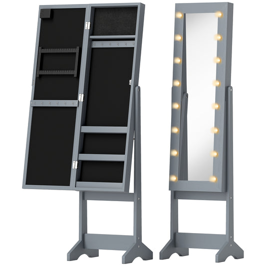 Photo of HOMCOM Freestanding Mirrored Jewellery Storage Cabinet - Grey in Grey colour on a white background