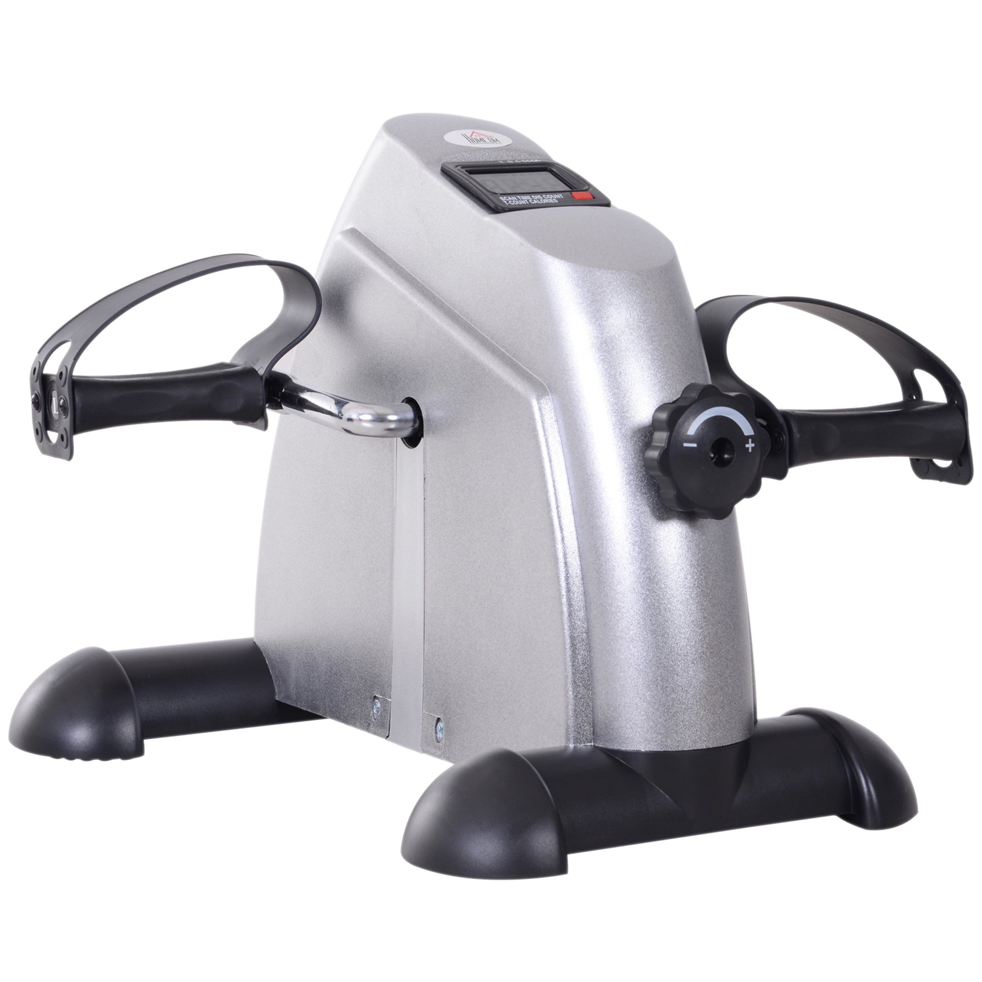 Photo of HOMCOM Mini Exercise Bike, Portable Pedal Exerciser, Under Desk Bike with LCD Display for Legs and Arms Training, Silver Tone in Tone colour on a white background