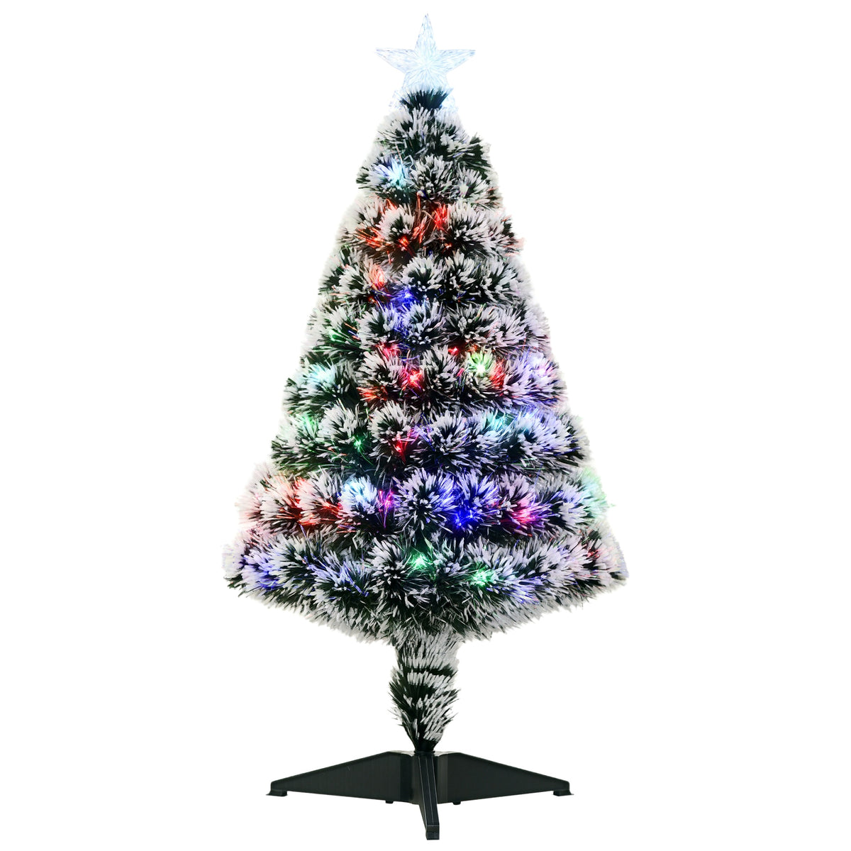 HOMCOM 3 ft snow-flocked artificial Christmas tree with multicolor lights and star topper