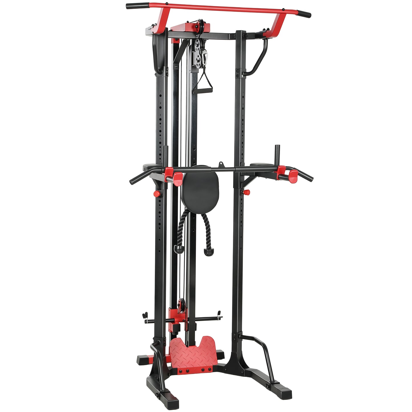 Photo of SPORTNOW Power Tower with Lat Pull Down Machine, Pull Up Bar, Dip Station, Adjustable Height Power Pack for Home Gym in Gym colour on a white background