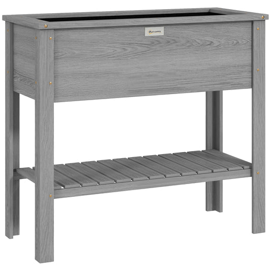 Photo of Outsunny Wooden Raised Garden Bed, Elevated Planter Box with Storage Shelf and Drainage Holes, Raised Planter with Legs, Grey in Grey colour on a white background