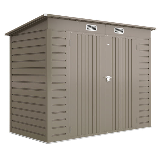 Photo of Outsunny 3.7 x 7.9ft Galvanised Steel Shed, with Latched Door and Padlock - Light Grey in Grey colour on a white background