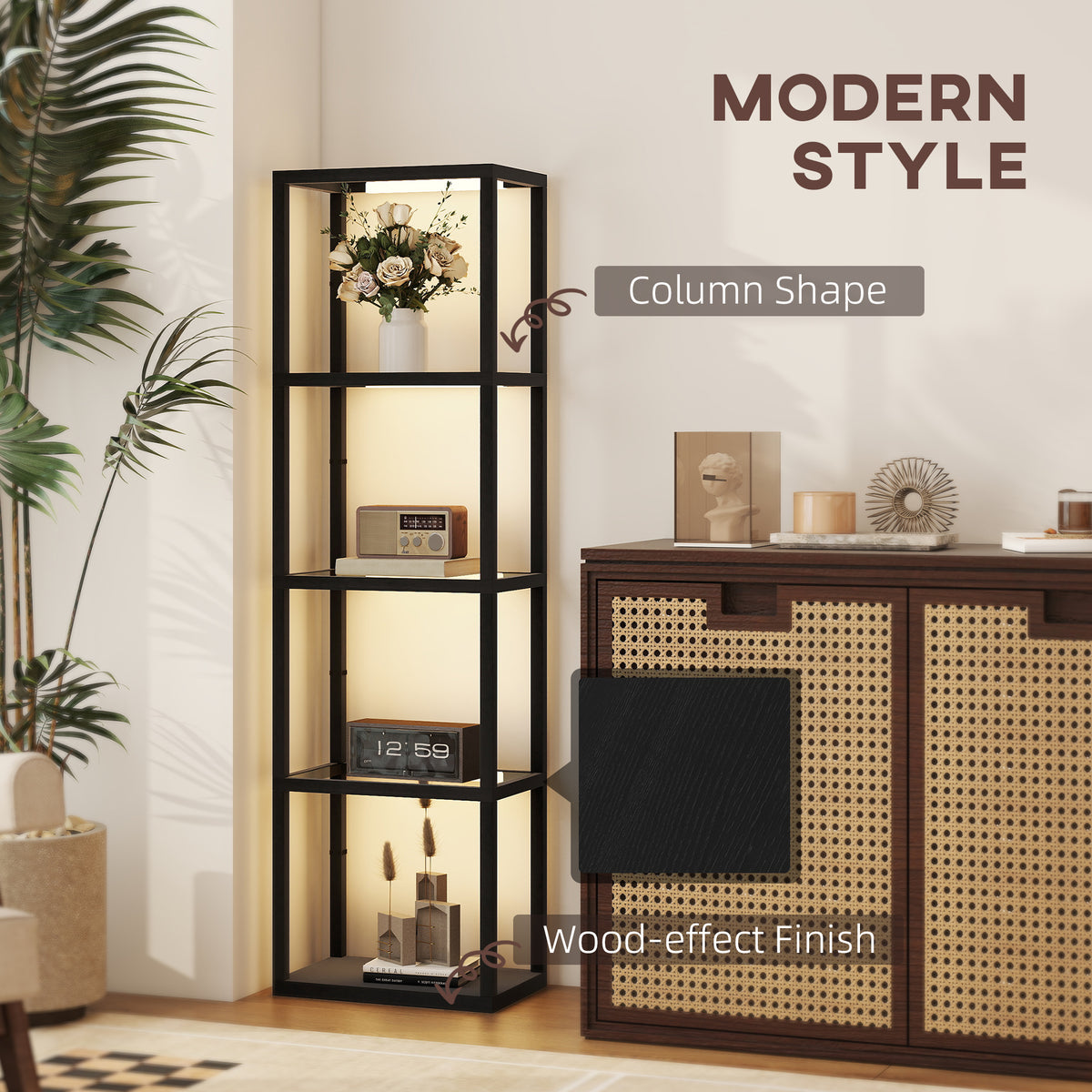 HOMCOM Four-Shelf Floor Lamp - Black