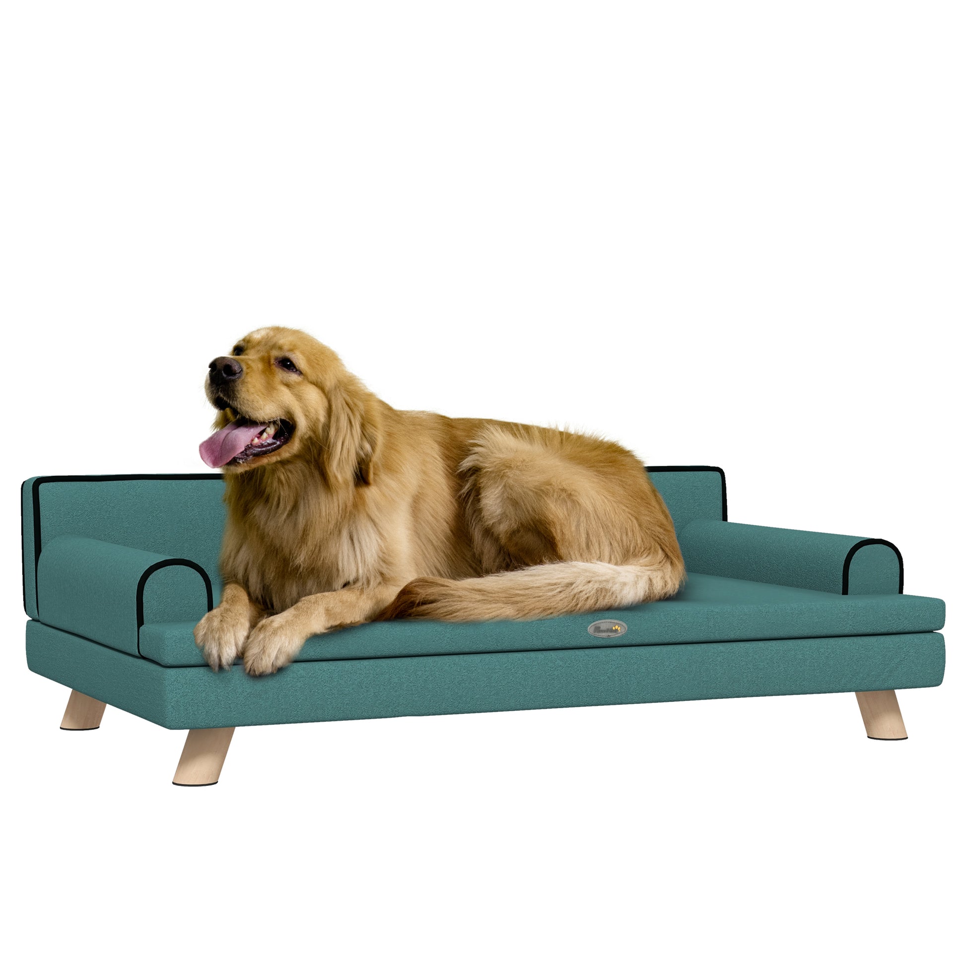 Photo of PawHut Dog Sofa, with Wooden Legs, Water-Resistant Fabric, for Medium & Large Dogs - Green in Green colour on a white background