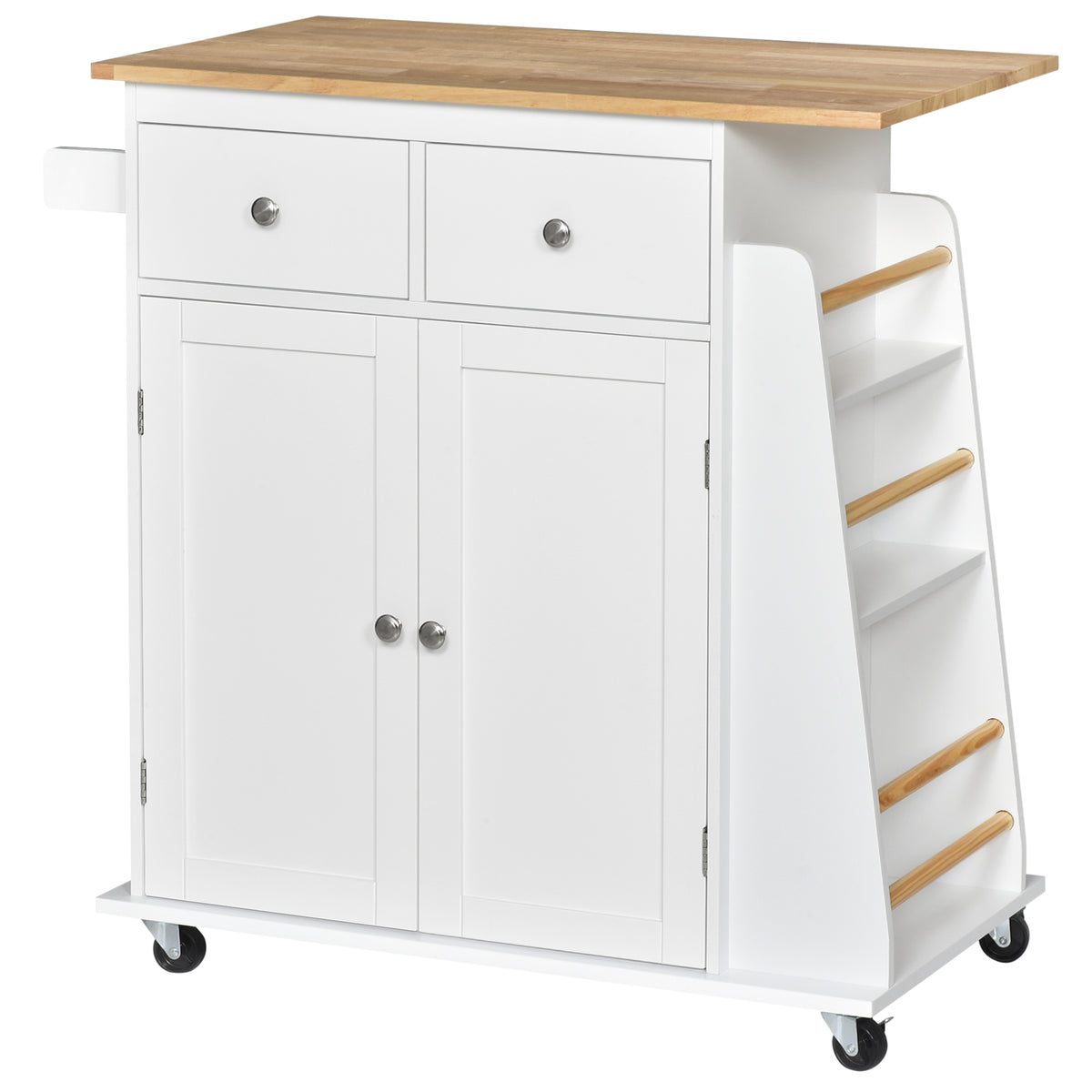 Photo of HOMCOM Kitchen Island on Wheels, Mobile Storage Trolley, Rolling Kitchen Cart with Rubber Wood Top, 2-Door Cabinets, 2 Drawers, Adjustable Shelf, 3-Tier Spice Rack, Drawers in Drawers colour on a white background