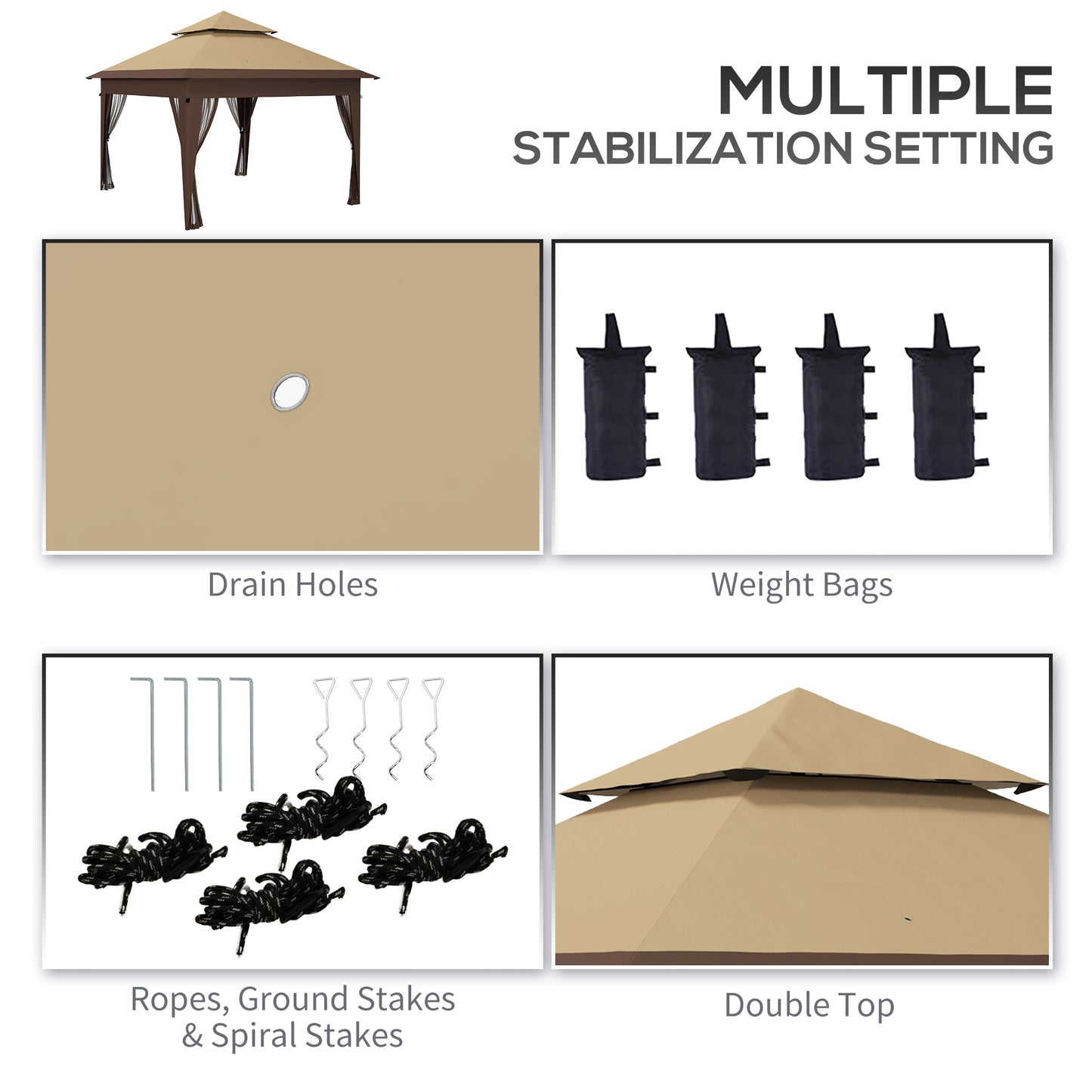 Outsunny 3 x 3(m) Pop Up Gazebo with Mosquito Netting, Easy Setup Marquee Party Tent with 1-Button Push, Double Roof, Carry Bag, Sandbags, Height Adjustable Instant Shelter, Khaki