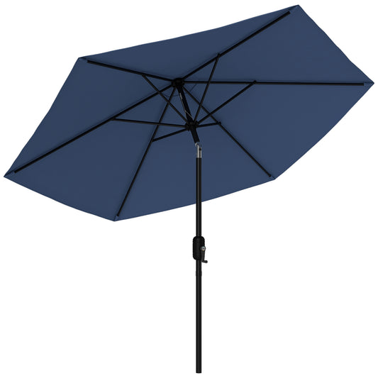 Photo of Outsunny 2.6 m Garden Parasol Umbrella with Aluminium Pole, Outdoor Patio Umbrella with Tilt and Crank, Vent, Navy Blue in Blue colour on a white background