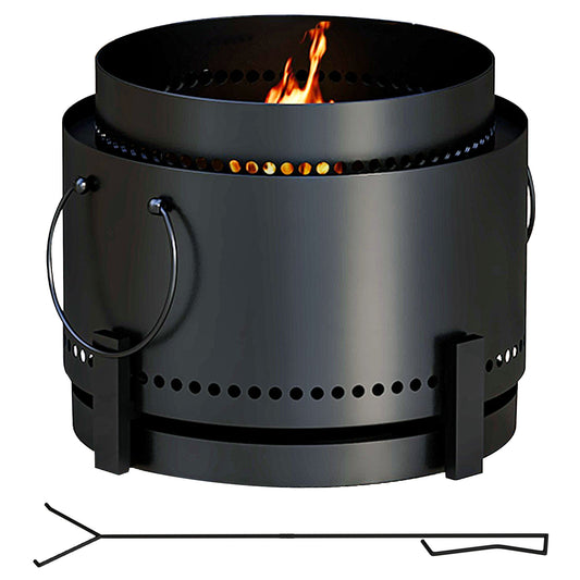Photo of Outsunny Smokeless Fire Pit with Ash Catcher, 37cm Portable Wood Burning Firepit with Poker for Garden Camping Bonfire Party, Metal, Black in Black colour on a white background
