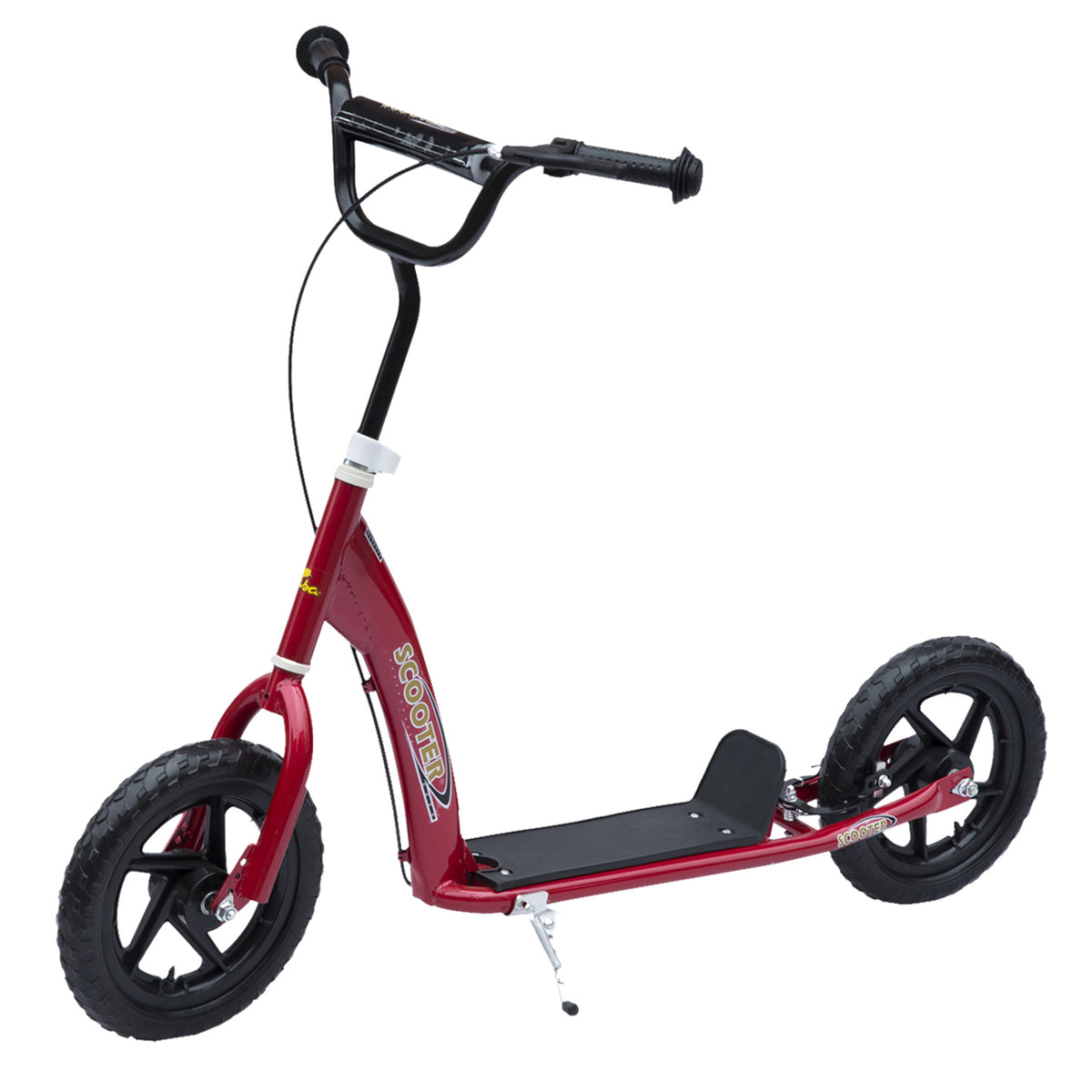 Photo of HOMCOM Kids Scooter Kick Scooter, with 12" EVA Tyres, Rear Brake, Big Wheels Scooter for 5-12 Years , Red in Red colour on a white background