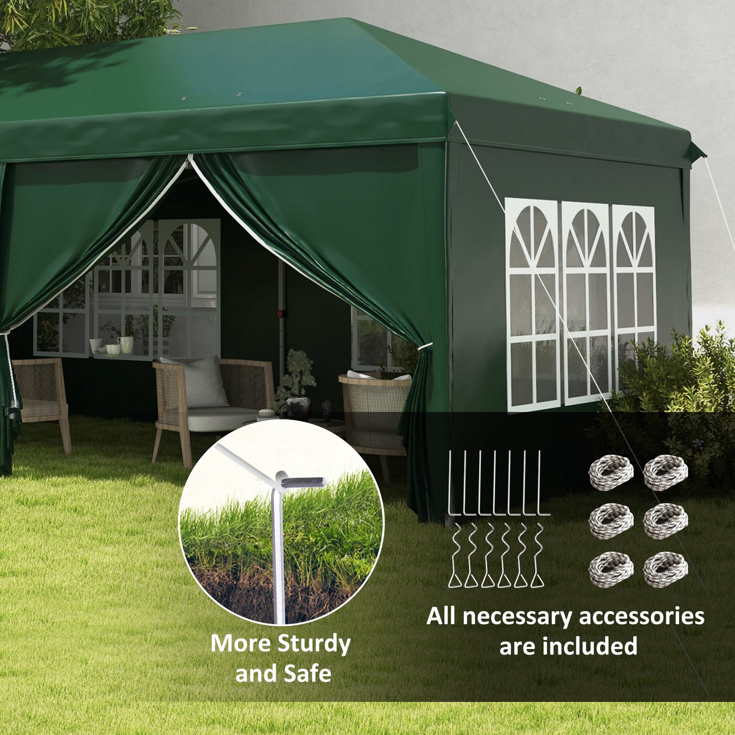 Outsunny 3x6m Pop-Up Gazebo, with Curtain Walls and Windows, Green