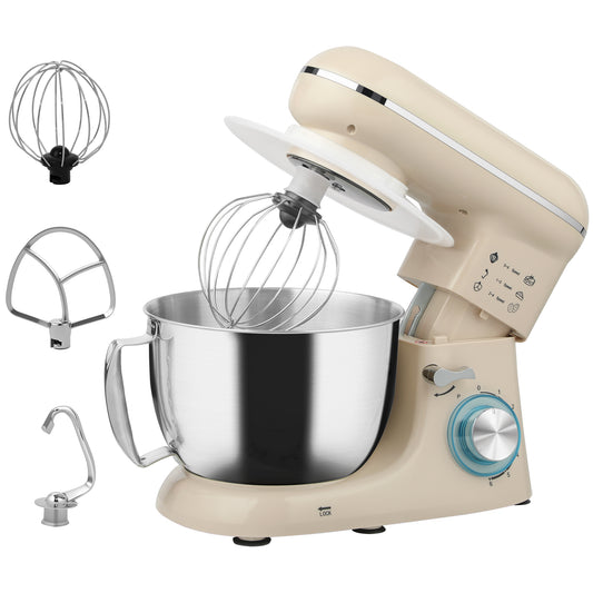 Photo of HOMCOM 1300W Kitchen Stand Mixer, with Accessories - Beige in Beige colour on a white background