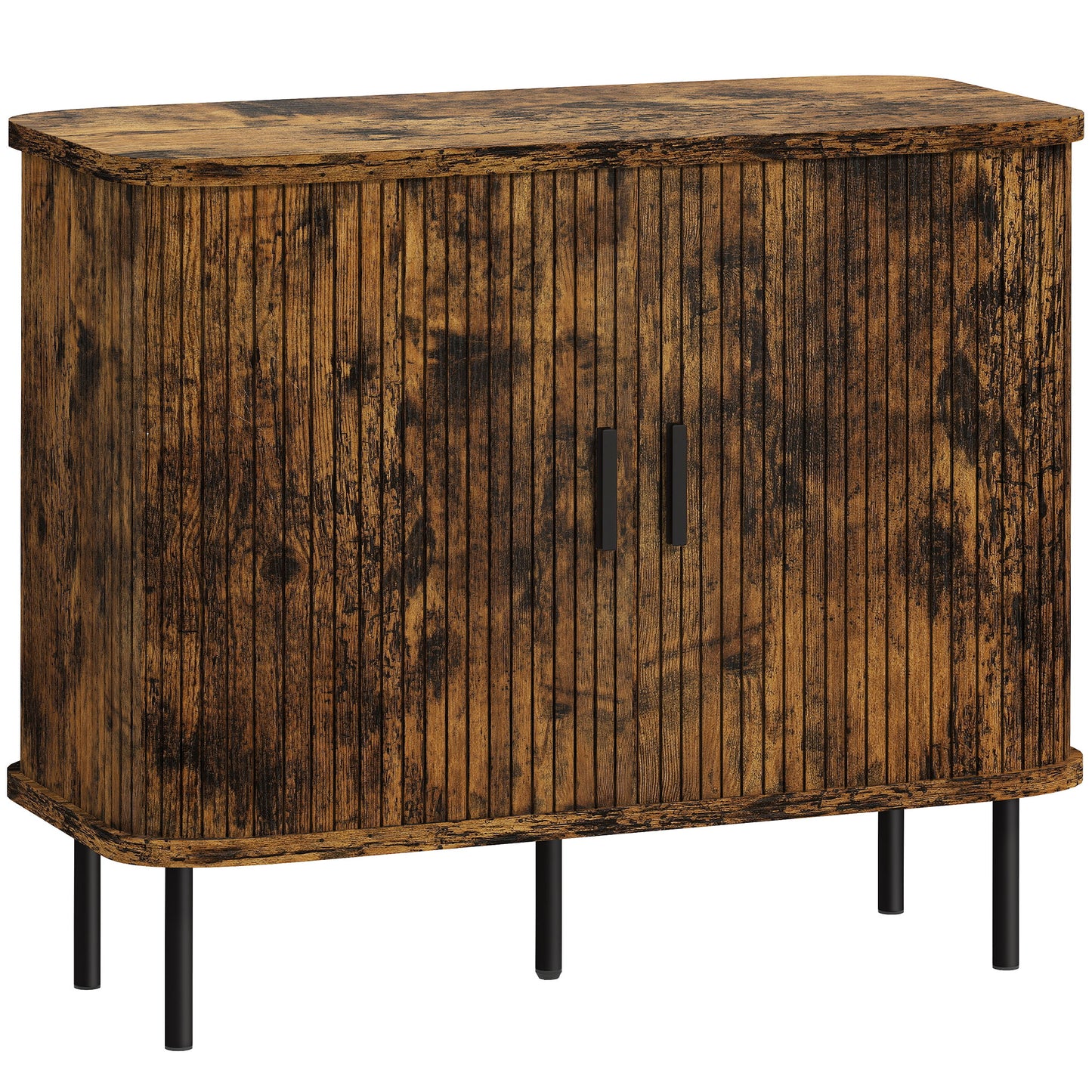 Photo of HOMCOM Mid-Century Modern Sideboard Storage Cabinet with Slatted Tambour Sliding Doors, Kitchen Cabinet with Steel Legs, Rustic Brown in Brown colour on a white background