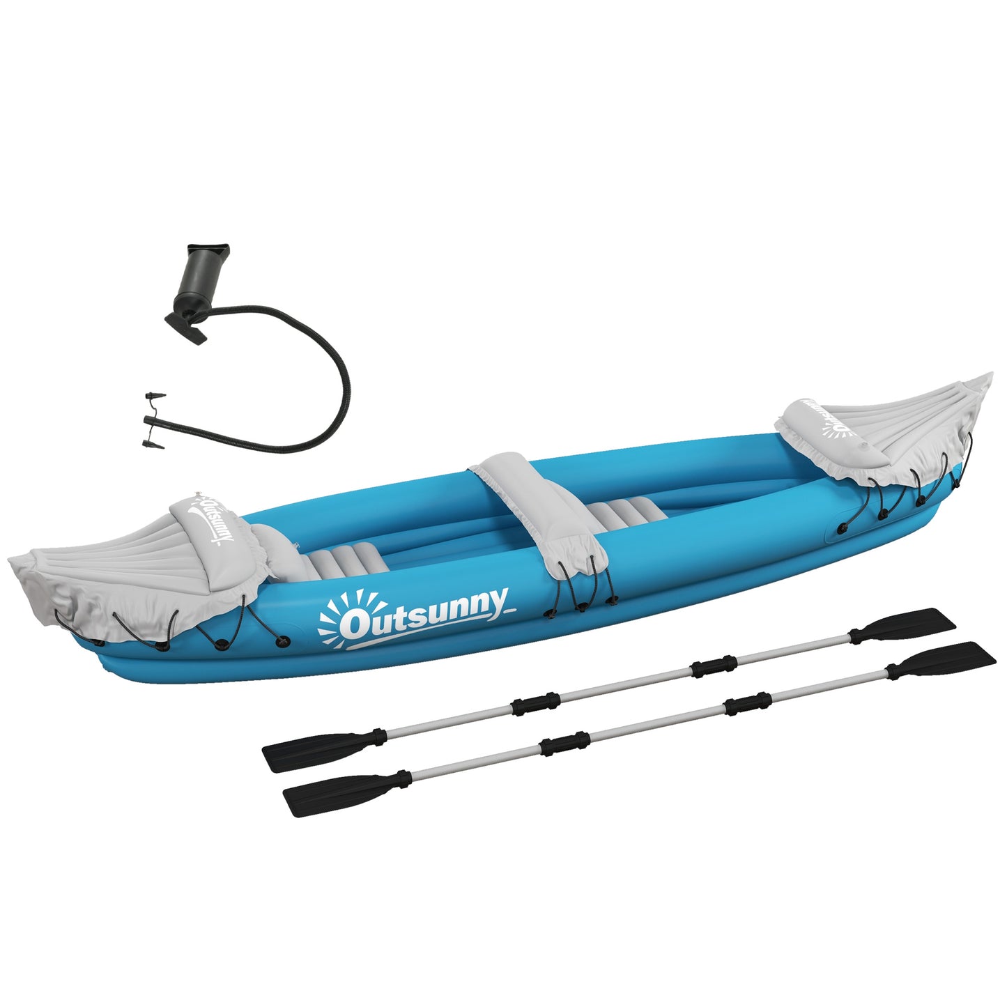 Photo of Outsunny Inflatable Kayak, Two-Person Inflatable Canoe Boat Set with Air Pump, Aluminium Oars, 318 x 80 x 50cm - Blue in Blue colour on a white background