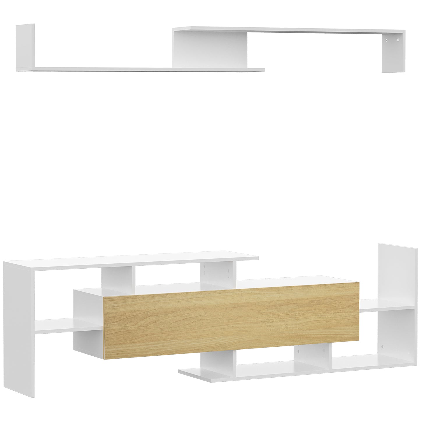Photo of HOMCOM TV Cabinet with Wall Shelf for Wall-Mounted 65" TVs or Standing 40" TVs - White and Natural in Natural colour on a white background