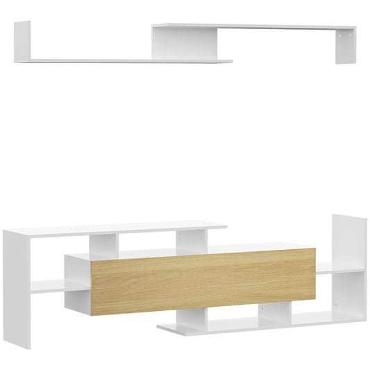 Photo of HOMCOM TV Cabinet with Wall Shelf for Wall-Mounted 65" TVs or Standing 40" TVs - White and Natural in Natural colour on a white background