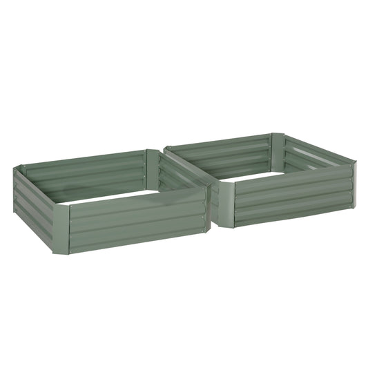 Photo of Outsunny Set of 2 291L Raised Garden Bed, Elevated Galvanised Planter Box for Flowers, Herbs, 100x100x30cm, Green in Green colour on a white background