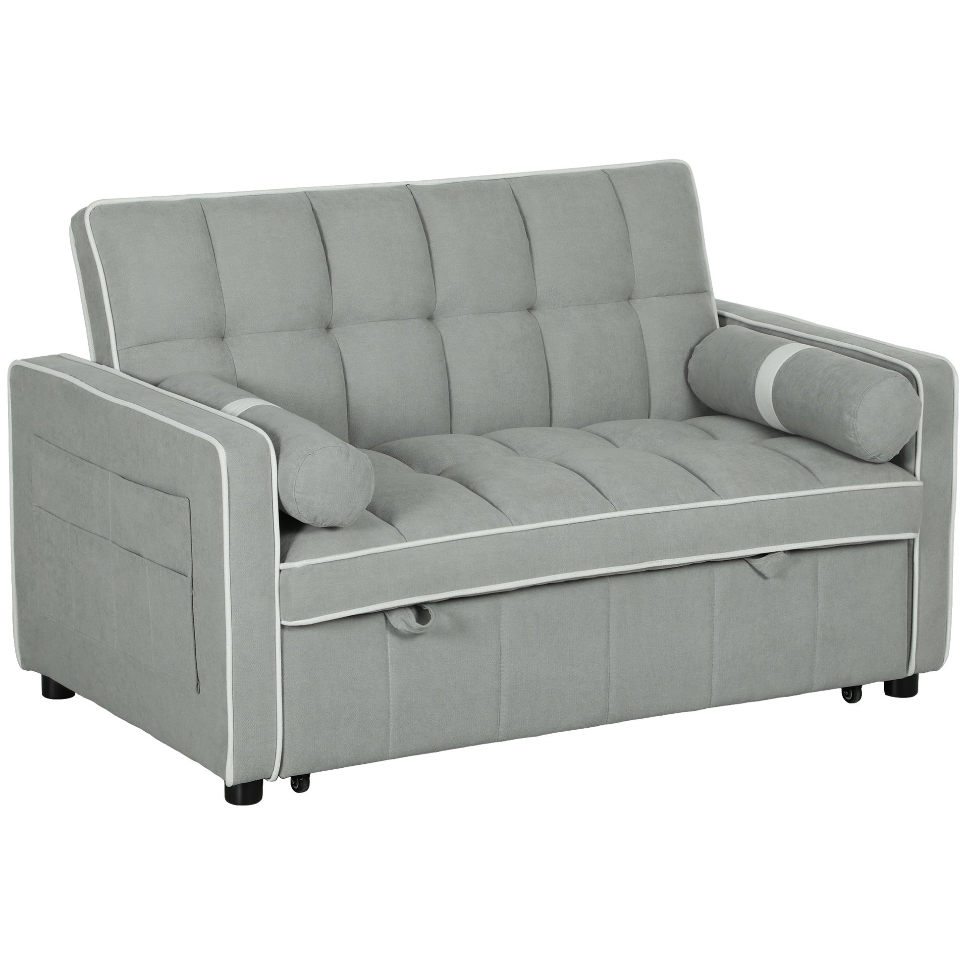 Photo of HOMCOM Two-Seater Linen-Look Sofa Bed - Light Grey in Grey colour on a white background