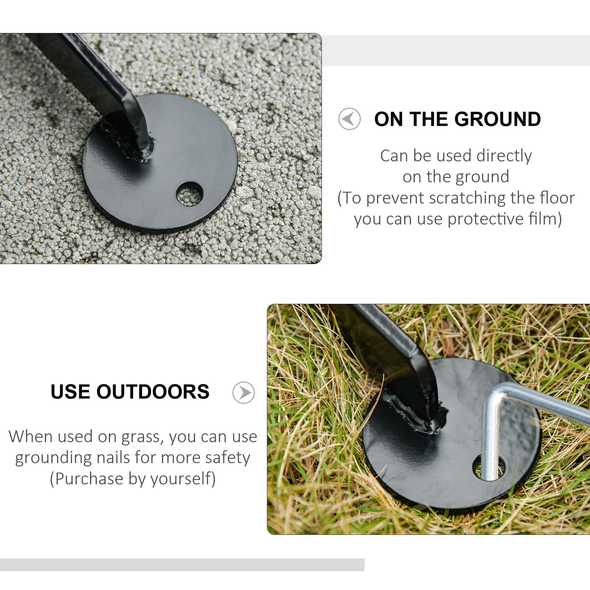 Black hammock stand base plate with ground stake hole for floor or outdoor use