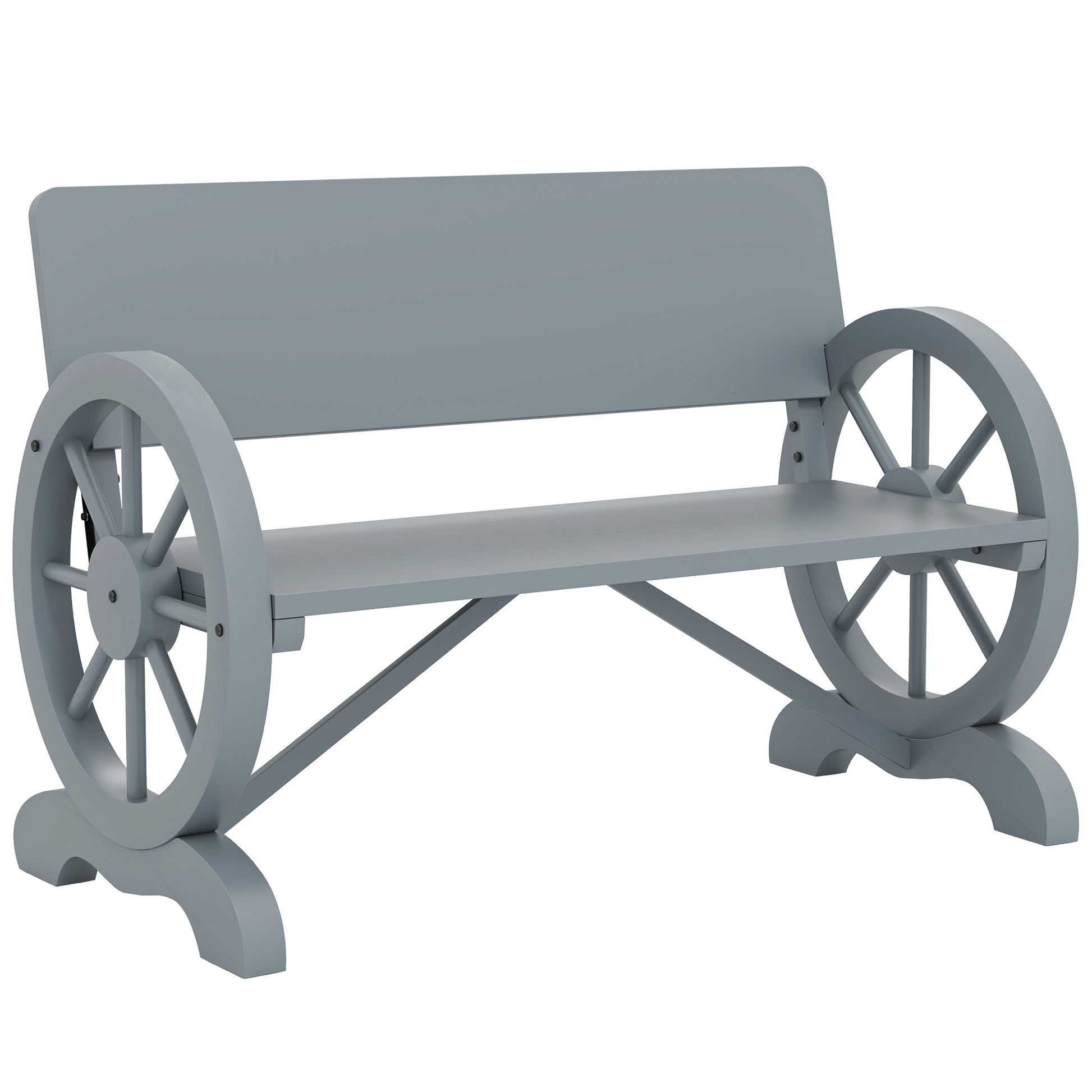 Photo of Outsunny Fir Wood 2-Seater Outdoor Garden Wagon Wheel Bench, Grey in Grey colour on a white background
