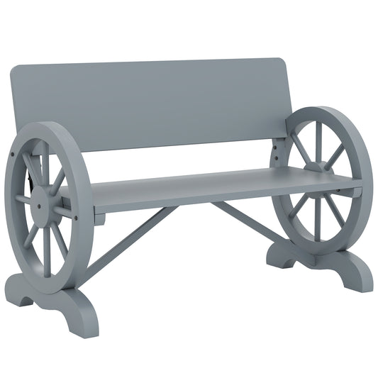 Photo of Outsunny Fir Wood 2-Seater Outdoor Garden Wagon Wheel Bench, Grey in Grey colour on a white background