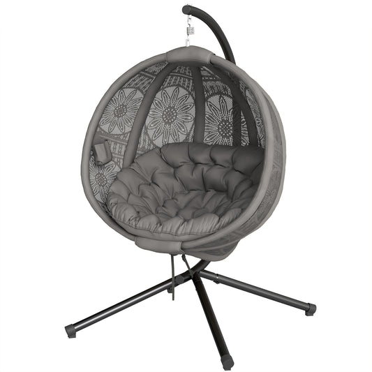 Photo of Outsunny Round Egg Basket Chair, with Steel Stand, Charcoal Grey in Grey colour on a white background