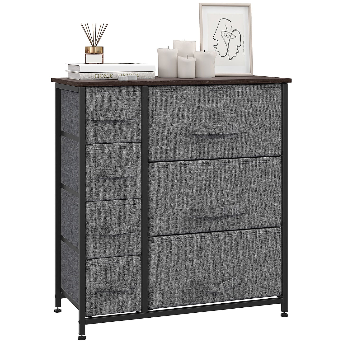 Photo of HOMCOM Chest of Drawers with 7 Drawers, Fabric Drawers with Large Storage Space, Drawers Dresser with Metal Frame, Adjustable Feet for Bedroom Living Room, Dark Grey in Grey colour on a white background