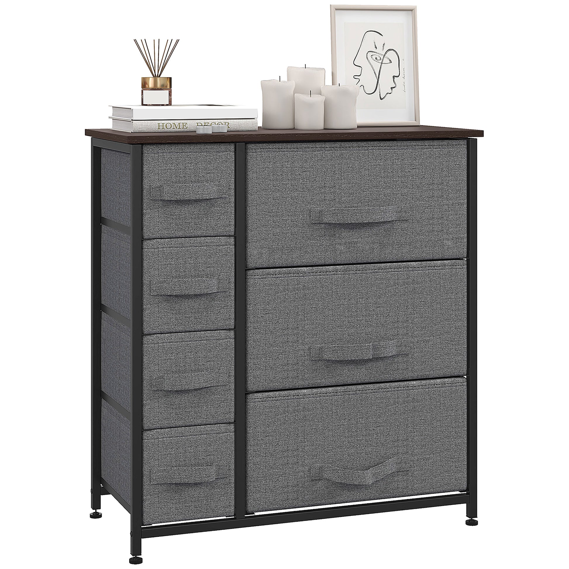 Photo of HOMCOM Chest of Drawers with 7 Drawers, Fabric Drawers with Large Storage Space, Drawers Dresser with Metal Frame, Adjustable Feet for Bedroom Living Room, Dark Grey in Grey colour on a white background