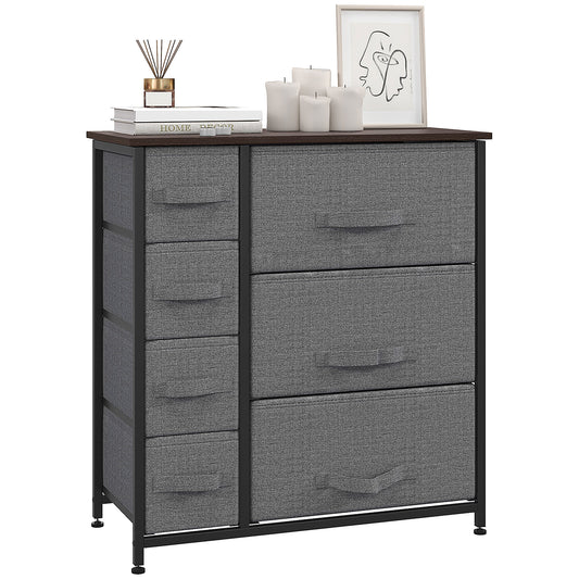 Photo of HOMCOM Chest of Drawers with 7 Drawers, Fabric Drawers with Large Storage Space, Drawers Dresser with Metal Frame, Adjustable Feet for Bedroom Living Room, Dark Grey in Grey colour on a white background