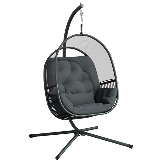 Photo of Outsunny Hanging Egg Chair, with Cushion - Dark Grey in Grey colour on a white background
