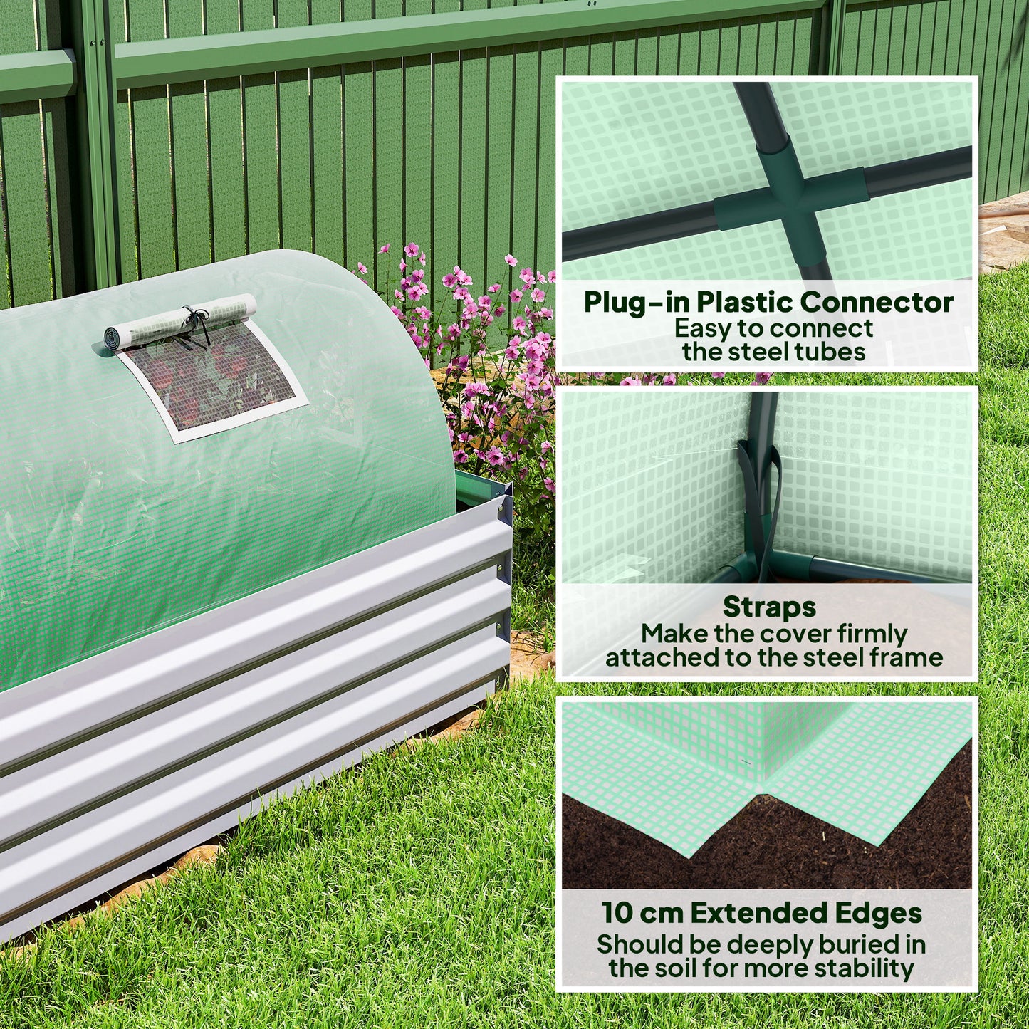 Outsunny Mini Greenhouse, Portable Tunnel Green House, Green Grow House Steel Frame with 5 Mesh Windows, 3 M, Green