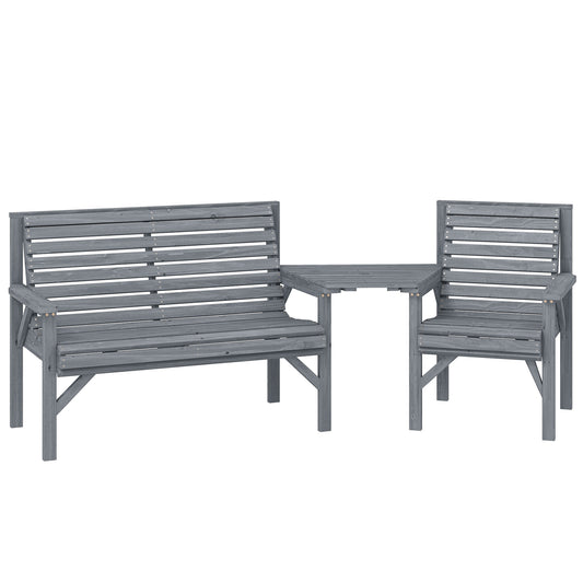 Photo of Outsunny Wooden Garden Furniture Set with Parasol Hole, 1 Chair, 1 Bench and Detachable Table, Grey Embossed Finish in Finish colour on a white background