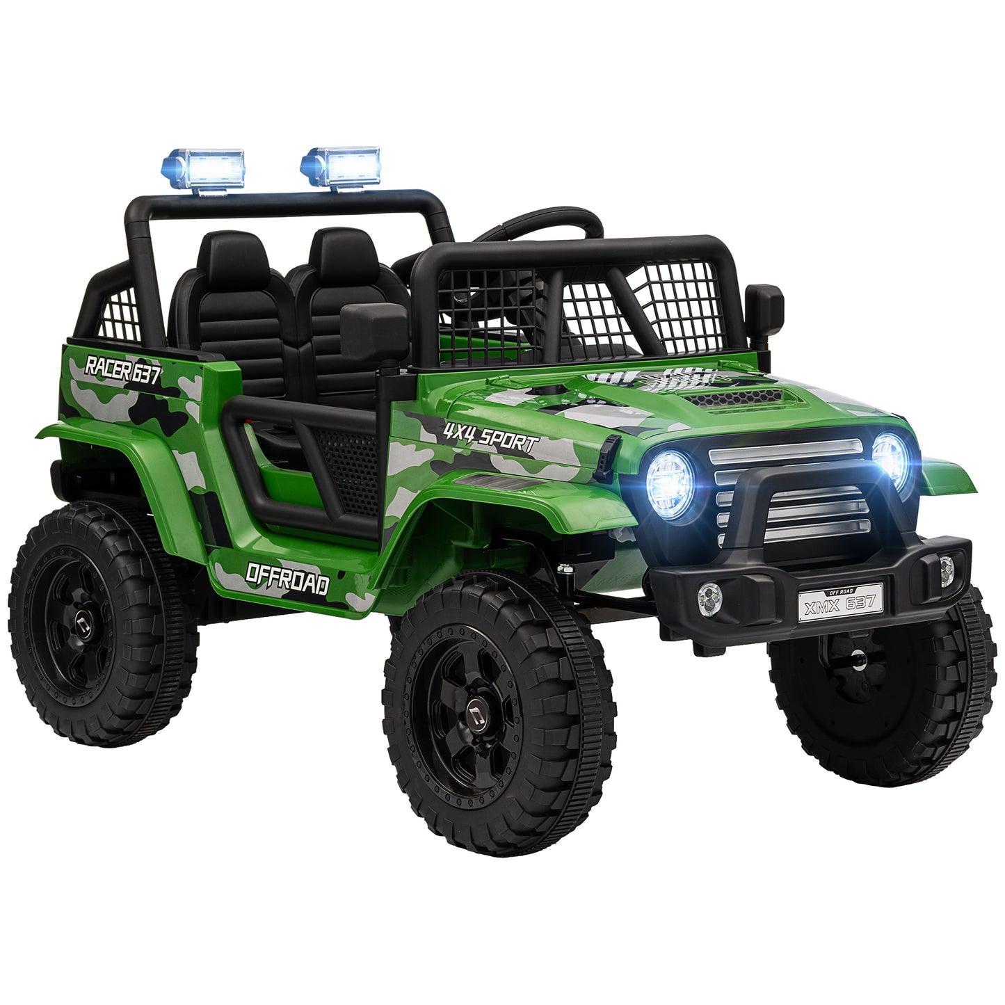 Photo of AIYAPLAY 12V Battery Powered Kids Ride-On Car, Electric Truck w/ Spring Suspension, Remote, Music, Horn, Lights, Green in Green colour on a white background