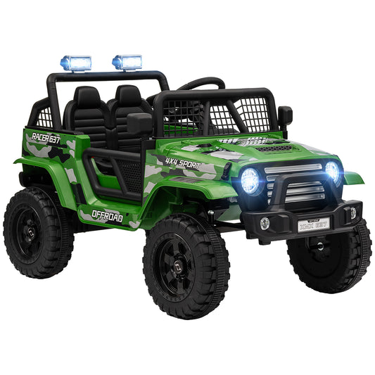 Photo of AIYAPLAY 12V Battery Powered Kids Ride-On Car, Electric Truck w/ Spring Suspension, Remote, Music, Horn, Lights, Green in Green colour on a white background