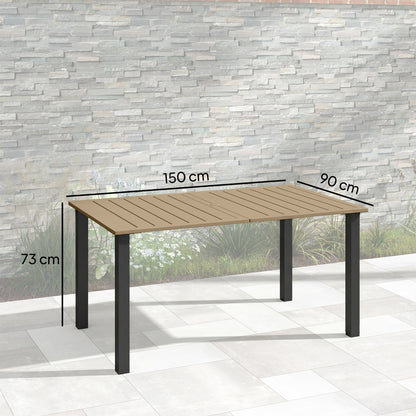 Outsunny garden dining table, 150 by 90 cm and 73 cm high, with brown slatted top
