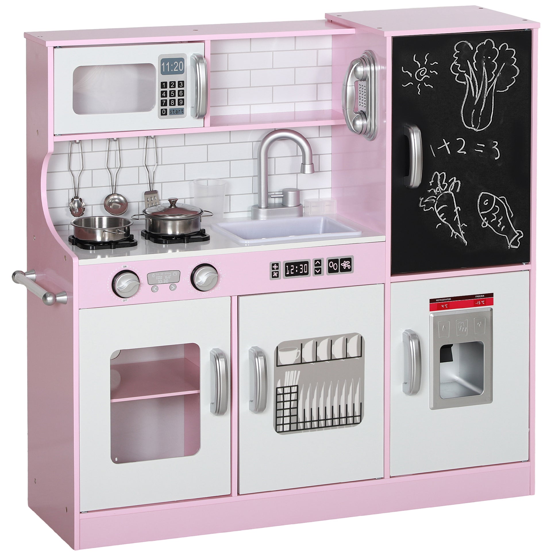 Photo of AIYAPLAY Pretend Play Kitchen, Kids Kitchen Playset w/ Toy Phone, Chalkboard, Microwave, Cooking Stove, Sink in Sink colour on a white background
