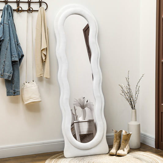 Photo of HOMCOM Wavy Velvet-Feel Full Length Mirror - White in White colour on a white background
