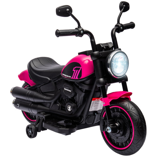 Photo of HOMCOM 6v Electric Motorbike with Training Wheels, One-Button Start - Pink in Pink colour on a white background