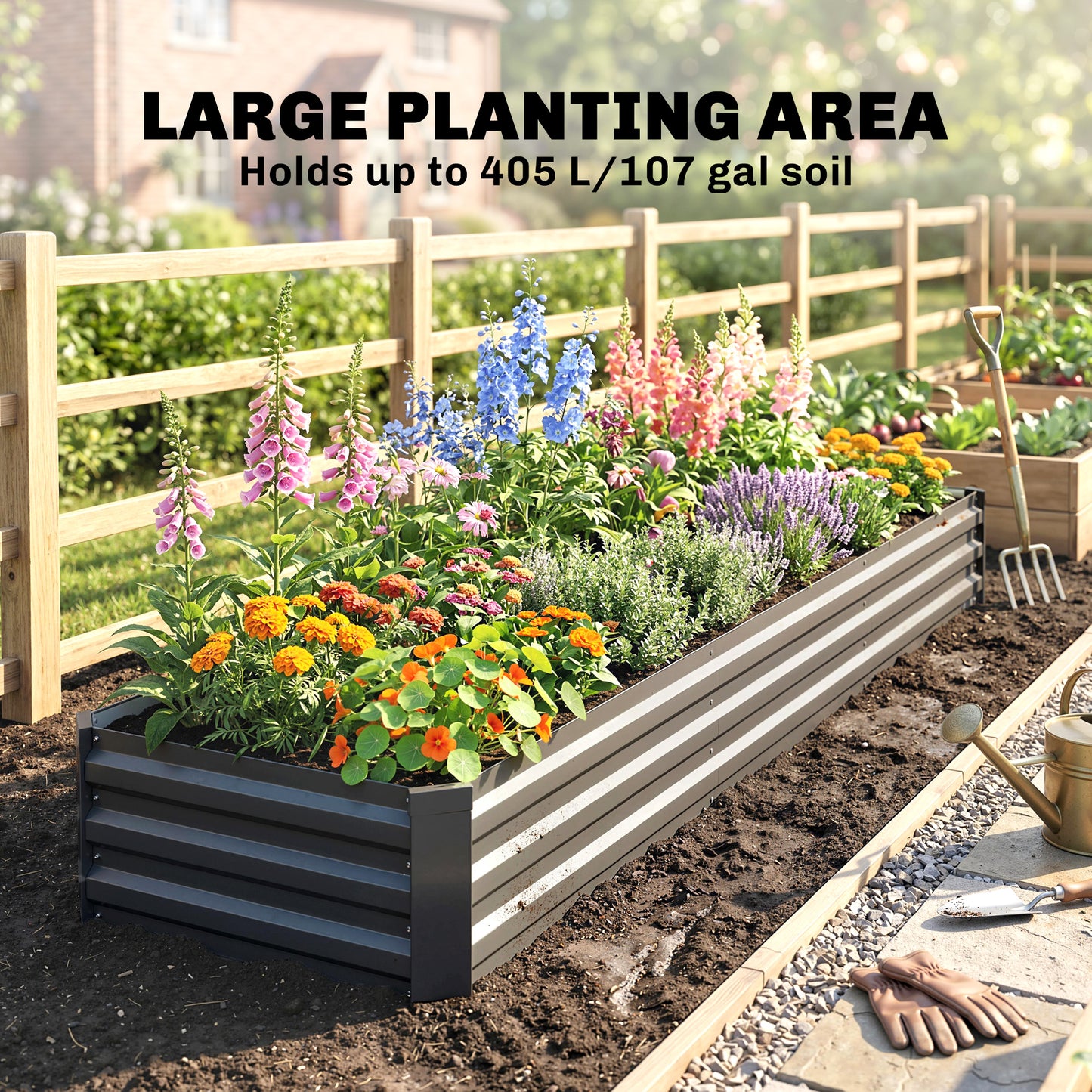 Outsunny 60 x 240cm Galvanised Steel Planter, with Open Bottom