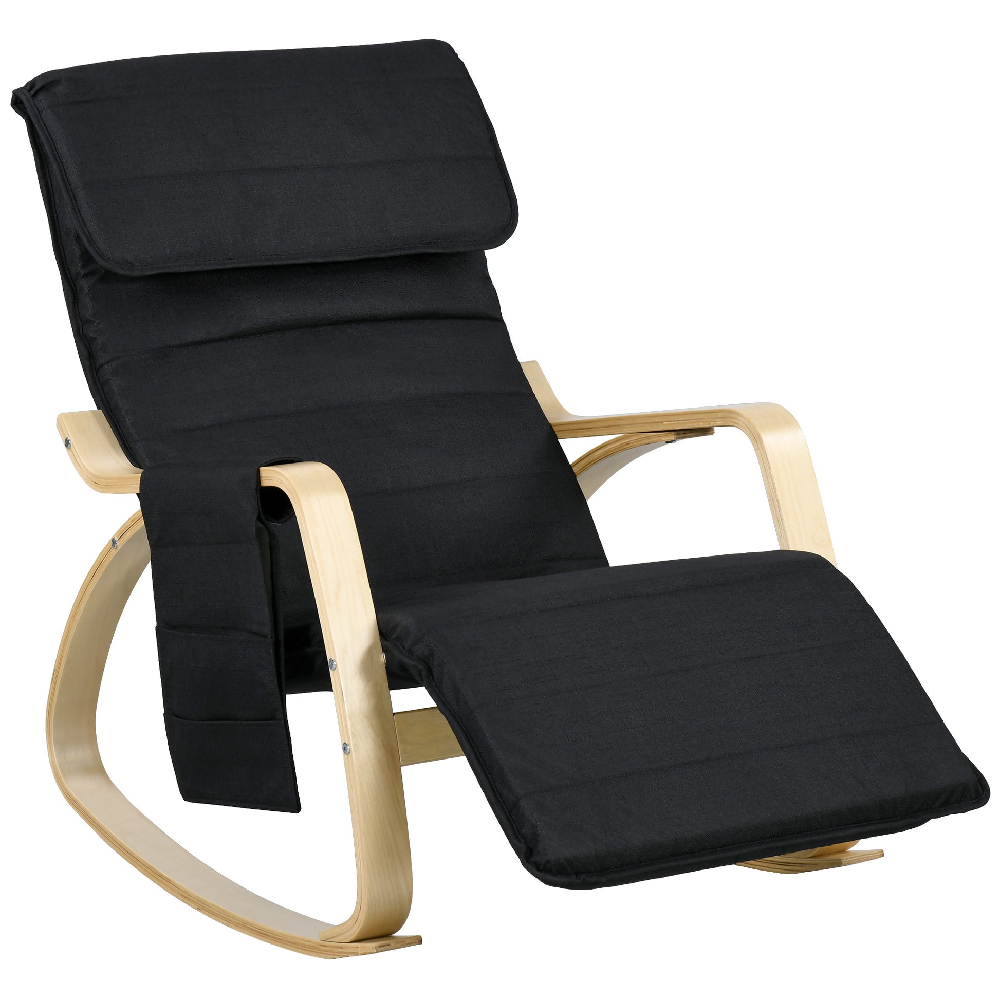 Photo of HOMCOM Rocking Lounge Chair Recliner Relaxation Lounging Relaxing Seat with Adjustable Footrest, Side Pocket and Pillow, Black in Black colour on a white background