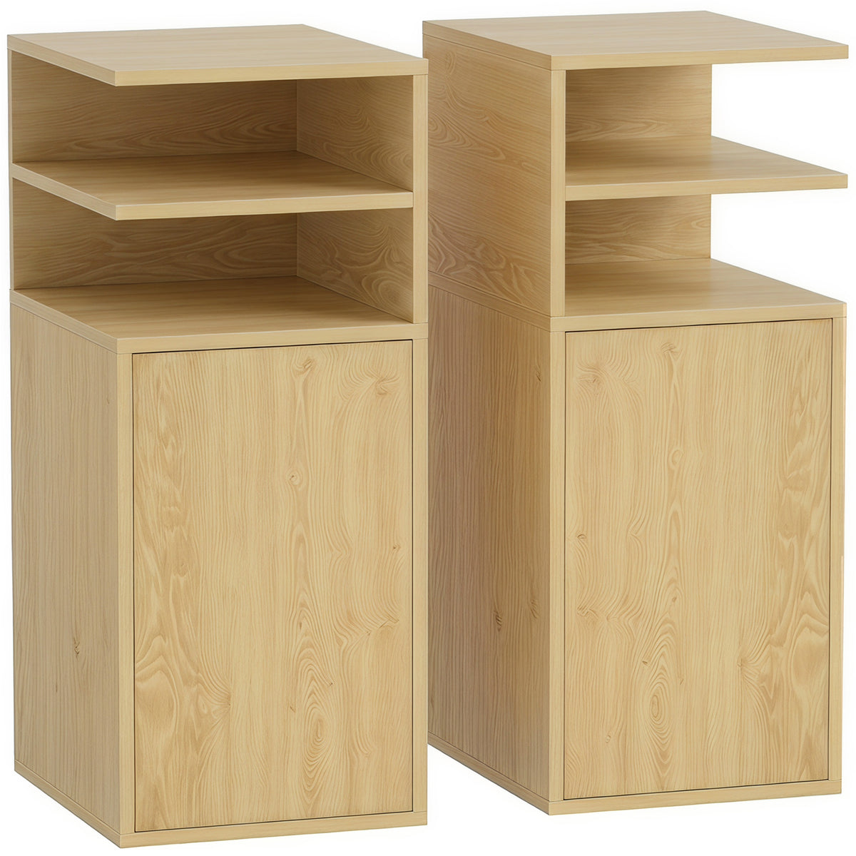 Photo of HOMCOM Slim Bedside Table Set of 2, Narrow Bedside Cabinet with Open Cubbies and Cupboard for Bedroom Living Room, Oak in Oak colour on a white background