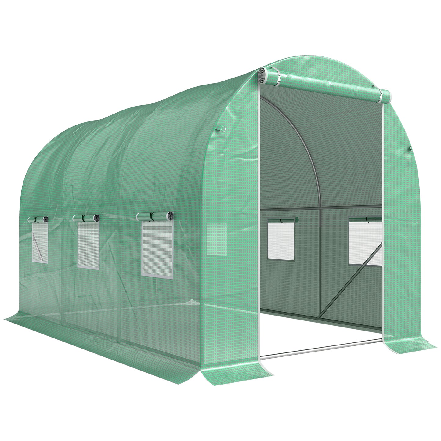 Photo of Outsunny Walk-in Polytunnel Greenhouse, Outdoor Garden Tunnel Greenhouse Tent with Zipped Roll-Up Door and 6 Mesh Windows, 3 x 2M in 2M colour on a white background