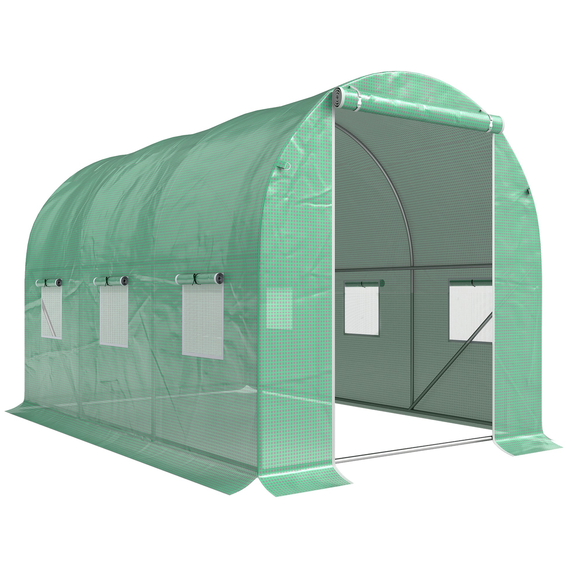 Photo of Outsunny Walk-in Polytunnel Greenhouse, Outdoor Garden Tunnel Greenhouse Tent with Zipped Roll-Up Door and 6 Mesh Windows, 3 x 2M in 2M colour on a white background